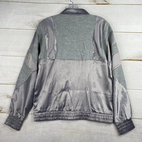 Gilded Intent Jacket Women L Gray Silver Satin Full ZipLightweight Boho Shacket - Picture 8 of 10